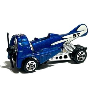 Vintage 1996 Hot Wheels Metallic Blue Dog Fighter Diecast Car Propeller 1:64 #57